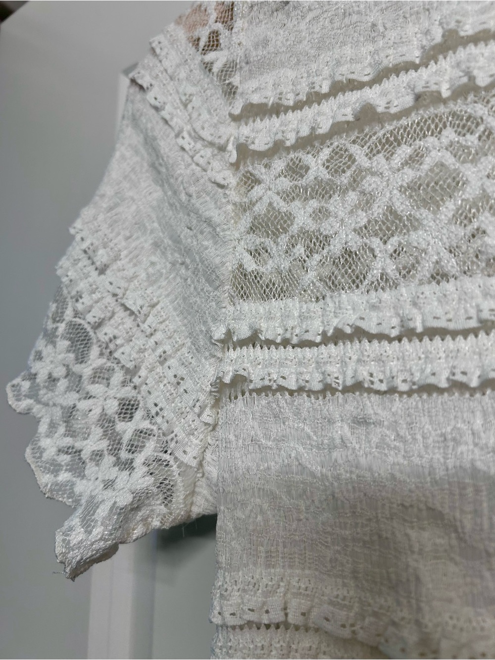 böhme Ivory Lace Button-Front Short Sleeve Blouse - Picture 4 of 5